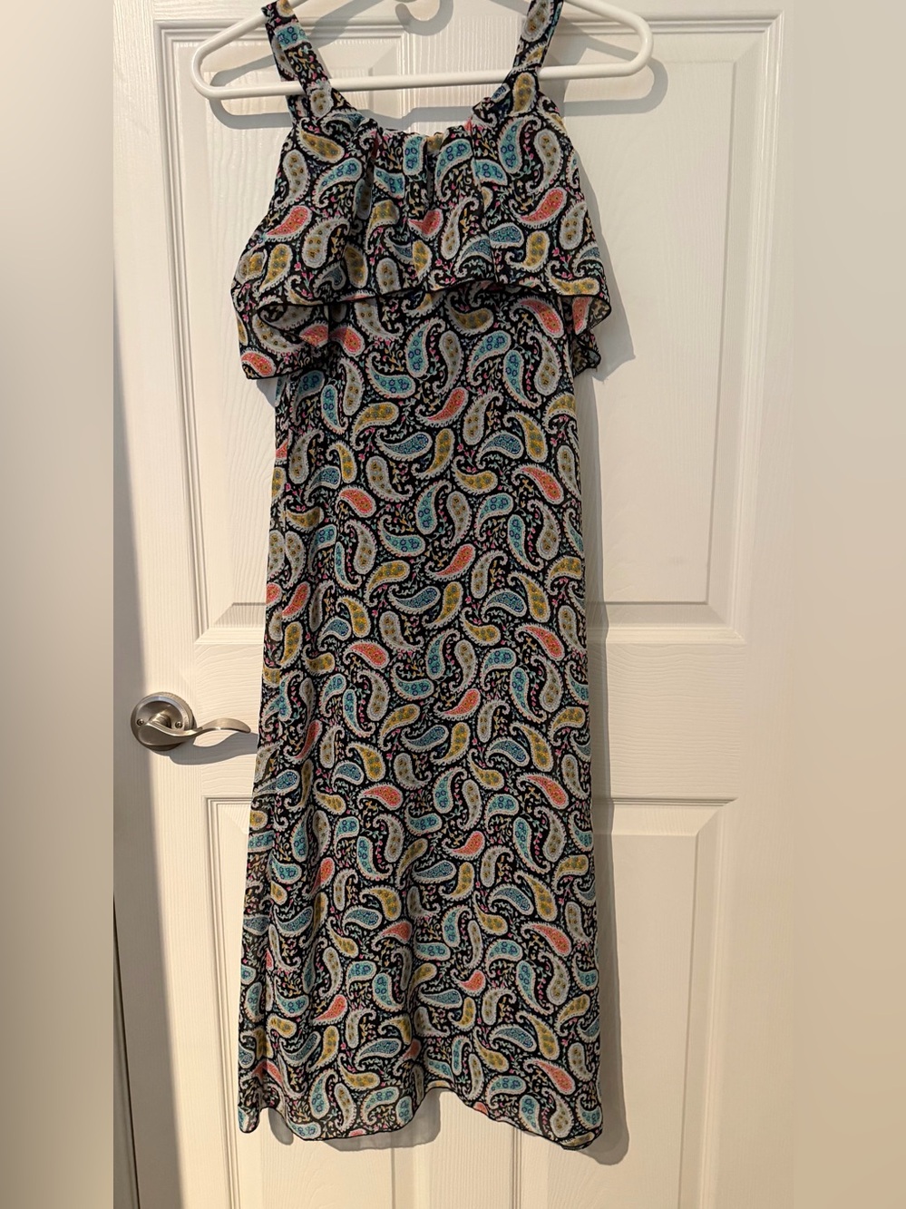 Girls BTween Paisley Ruffle Maxi Dress Black Multicolour – Size 8